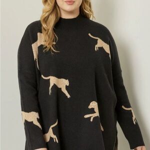 Entro oversized Black and Tan Sweater with Animal Print